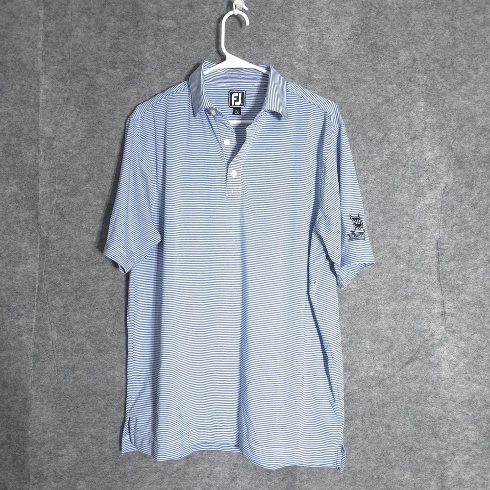 FootJoy Athletic Fit Polo Shirt Men L Blue White Stripe Golf Performance FJ ProX
